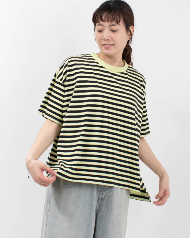 prit 30/1リサイクルムラ糸天竺ボーダー 5分袖ワイドTシャツ