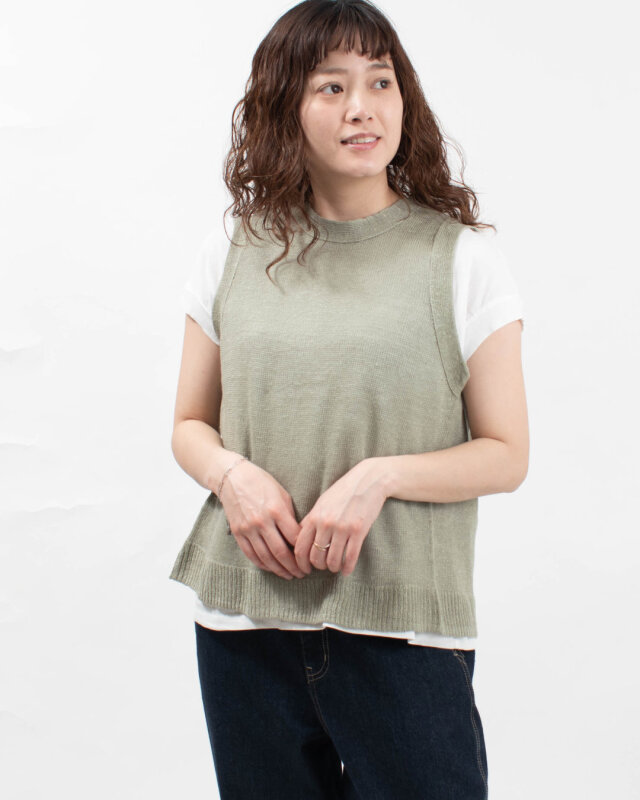 SO[ ] フレンチリネン後ろ開きベスト