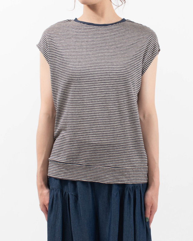SA-0527 SO[ ] 麻カット フレンチ袖裾切替Tシャツ