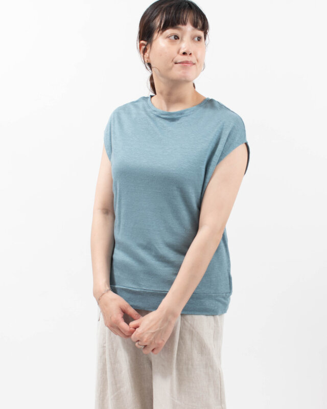 SO[ ] 麻カット フレンチ袖裾切替Tシャツ