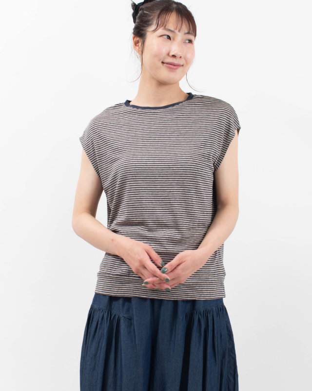 SA-0527 SO[ ] 麻カット フレンチ袖裾切替Tシャツ