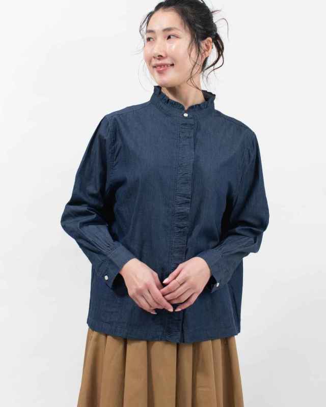 SB-1968  SO[ ] 4.5オンスライトデニム フリルブラウス