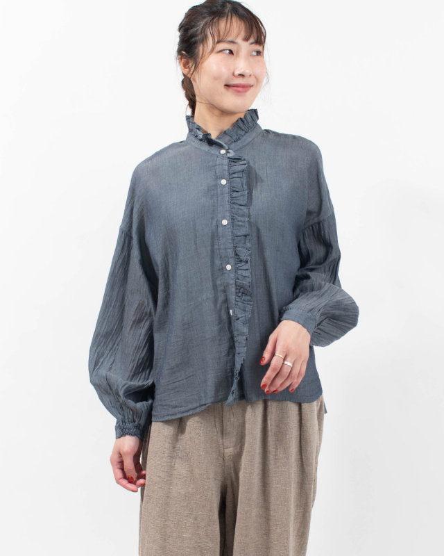 SB-2005 SO[ ] コットンシフォンデニム ボリュームスリーブフリルブラウス