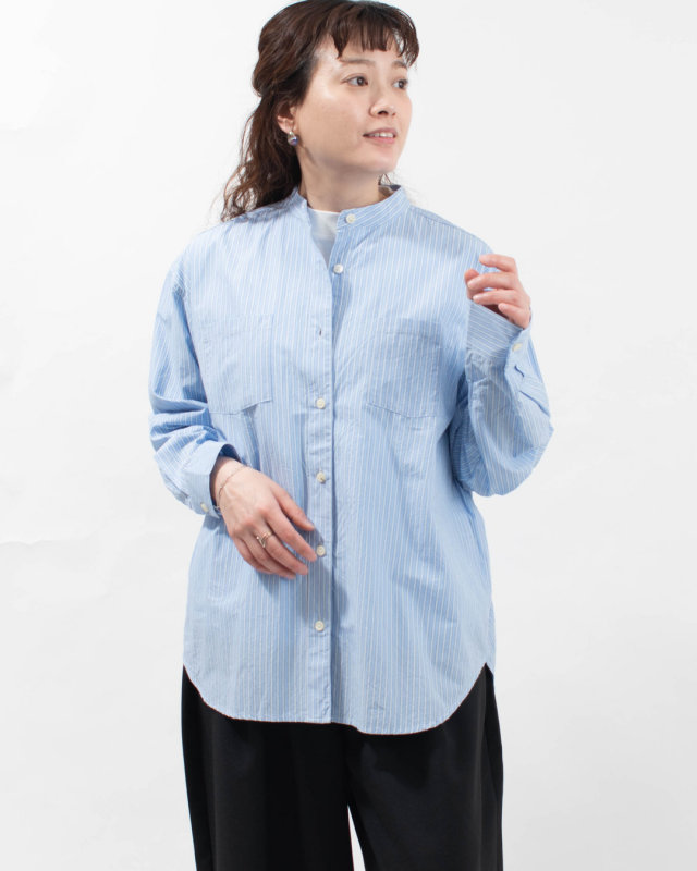 SET-3062  SETTEN 60/-タイプライターワッシャーストライプ ヘムラウンドスタンドカラーシャツ