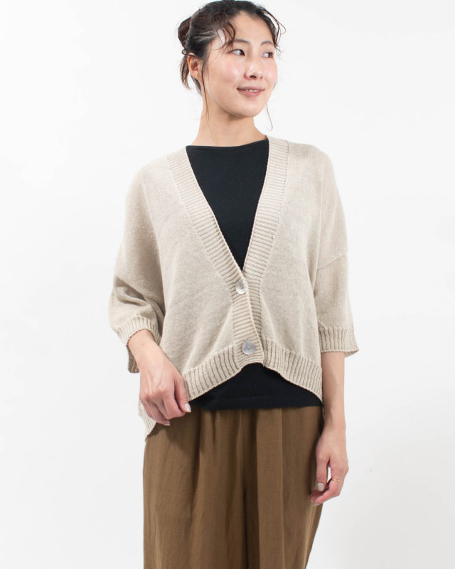SJ-0109　SO[ ] ヘンプコットン × 1/16和紙ニット ワイドVカーディガン