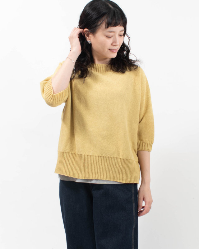 SJ-0110 SO[ ] ヘンプコットン × 1/16和紙ニット ワイドTラインニット