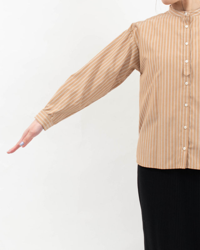 SK2005260  SUN VALLEY コットンドビーストライプ スタンドカラーシャツ