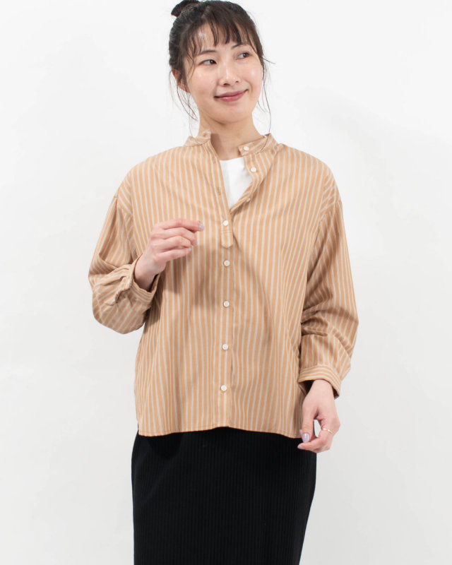 SK2005260  SUN VALLEY コットンドビーストライプ スタンドカラーシャツ