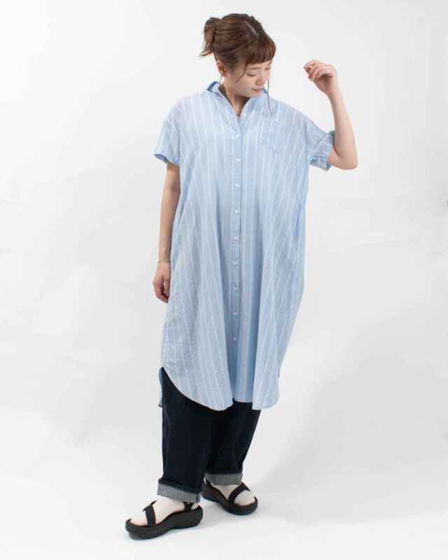 SUN VALLEY コットンガーゼストライプシャツワンピース