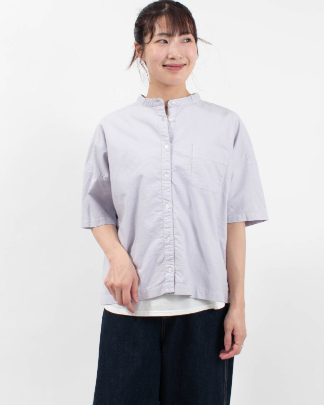 SUN VALLEY 日本製品染め オックススタンドカラー5分袖ビッグシャツ