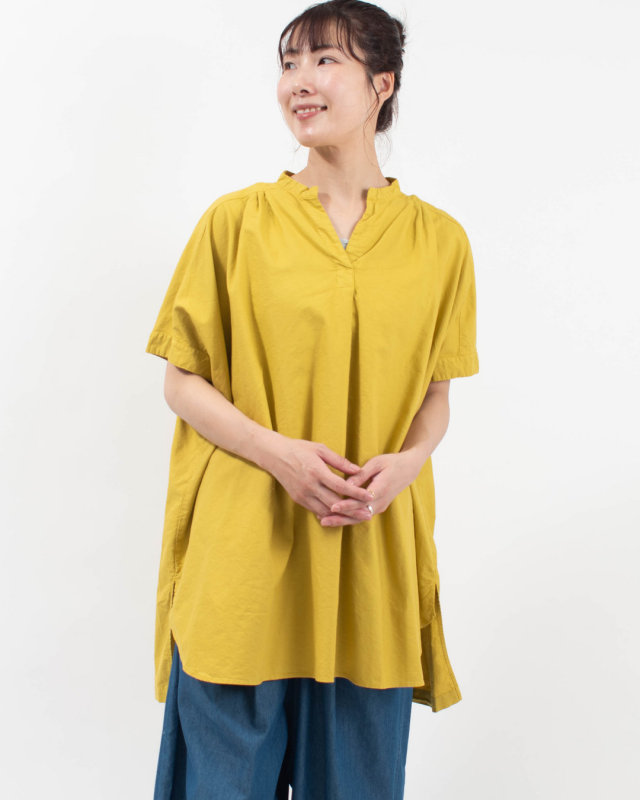 SUN VALLEY 日本製品染め オックス キーネックチュニック｜ナチュラル