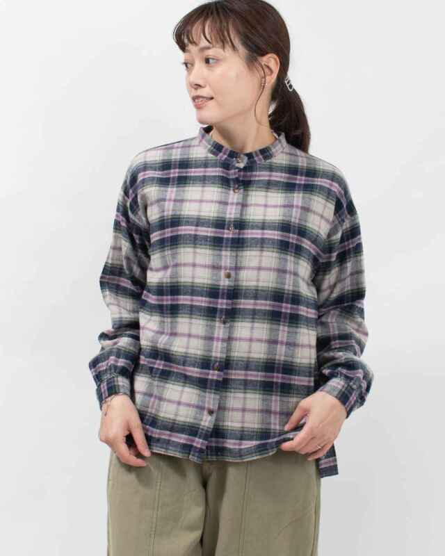 SUN VALLEY 21コットン綾織起毛 チェック柄ブラウス｜ナチュラル