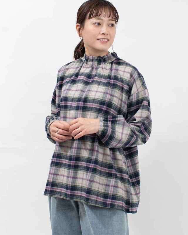 SUN VALLEY 21コットン綾織起毛 チェック柄ブラウス