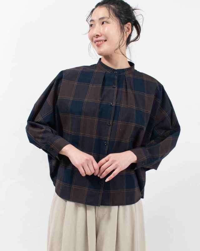 SK8105250　SUN VALLEY 21コットン平織起毛ブロックチェックドルマンシャツ