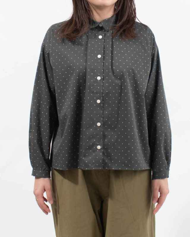 SUN VALLEY ポリエステルツイルドットプリントシャツ｜ナチュラル