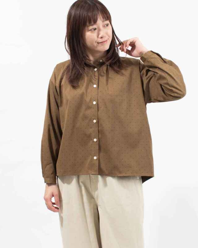 SUN VALLEY ポリエステルツイルドットプリントシャツ