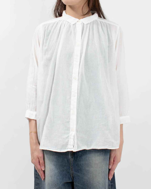 SUN VALLEY 日本製品染ボイルギャザー8分袖シャツ SKT002007