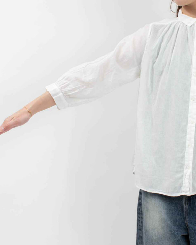 SUN VALLEY 日本製品染ボイルギャザー8分袖シャツ SKT002007