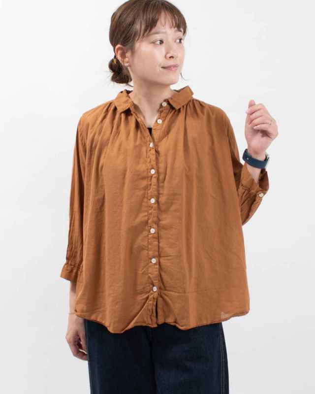 SUN VALLEY 日本製品染ボイルギャザー8分袖シャツ SKT002007