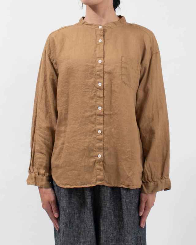 SKT006001  SUN VALLEY 製品染めリネンスタンドカラーシャツ
