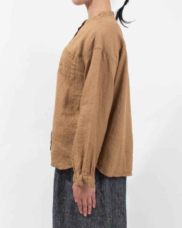 SKT006001  SUN VALLEY 製品染めリネンスタンドカラーシャツ