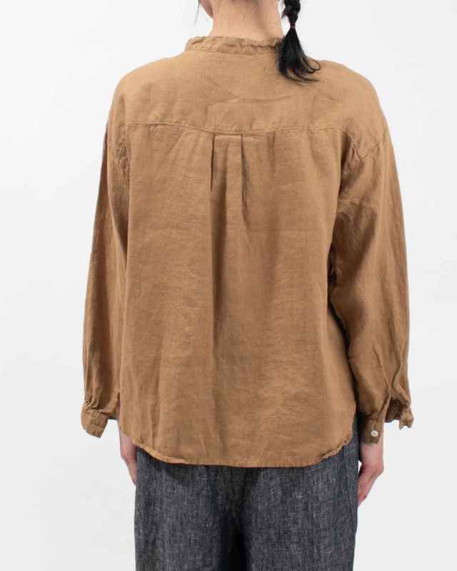 SKT006001  SUN VALLEY 製品染めリネンスタンドカラーシャツ