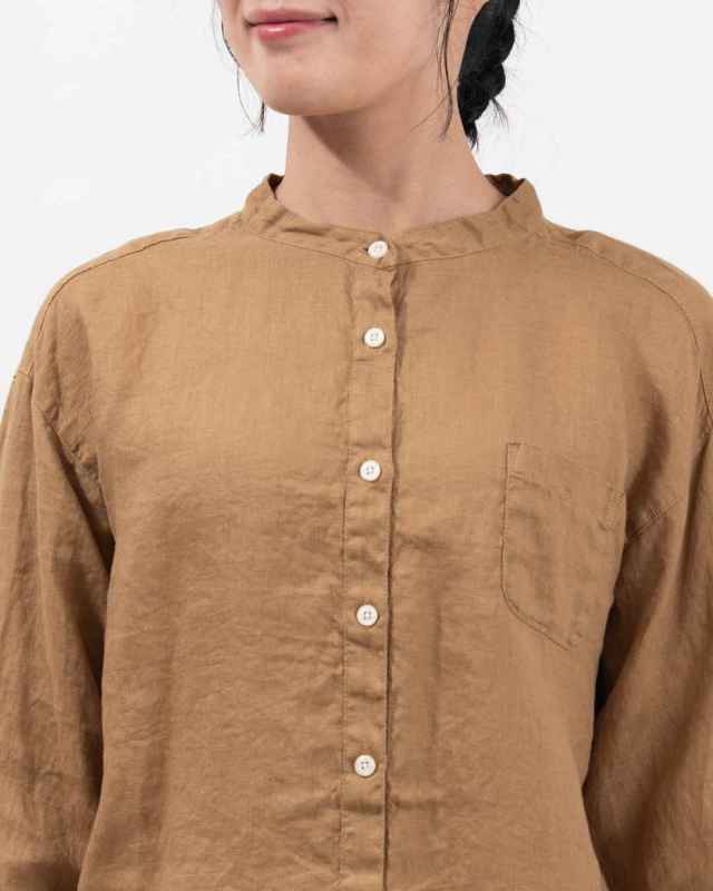 SKT006001  SUN VALLEY 製品染めリネンスタンドカラーシャツ