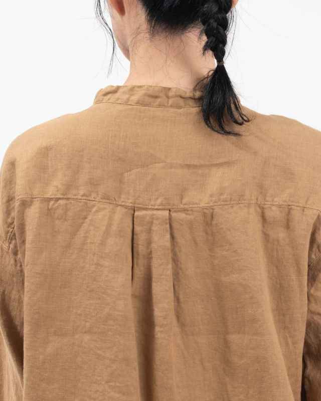 SKT006001  SUN VALLEY 製品染めリネンスタンドカラーシャツ