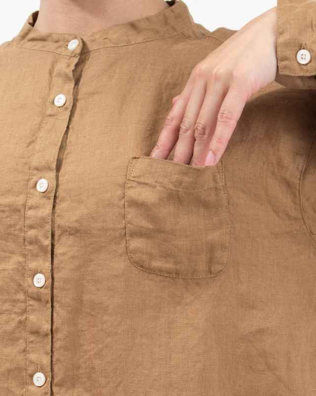 SKT006001  SUN VALLEY 製品染めリネンスタンドカラーシャツ