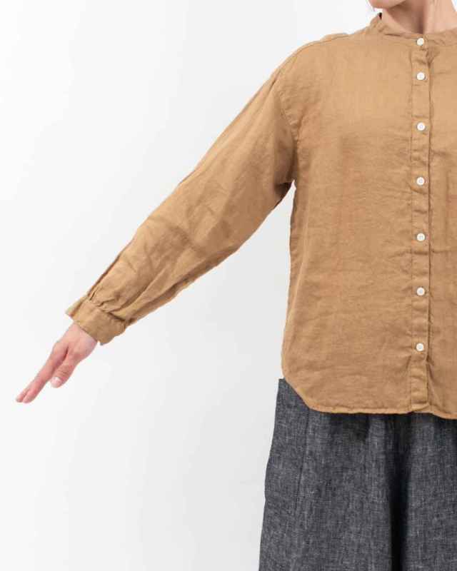 SKT006001  SUN VALLEY 製品染めリネンスタンドカラーシャツ