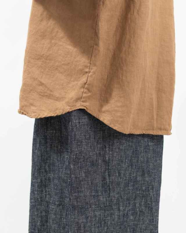 SKT006001  SUN VALLEY 製品染めリネンスタンドカラーシャツ