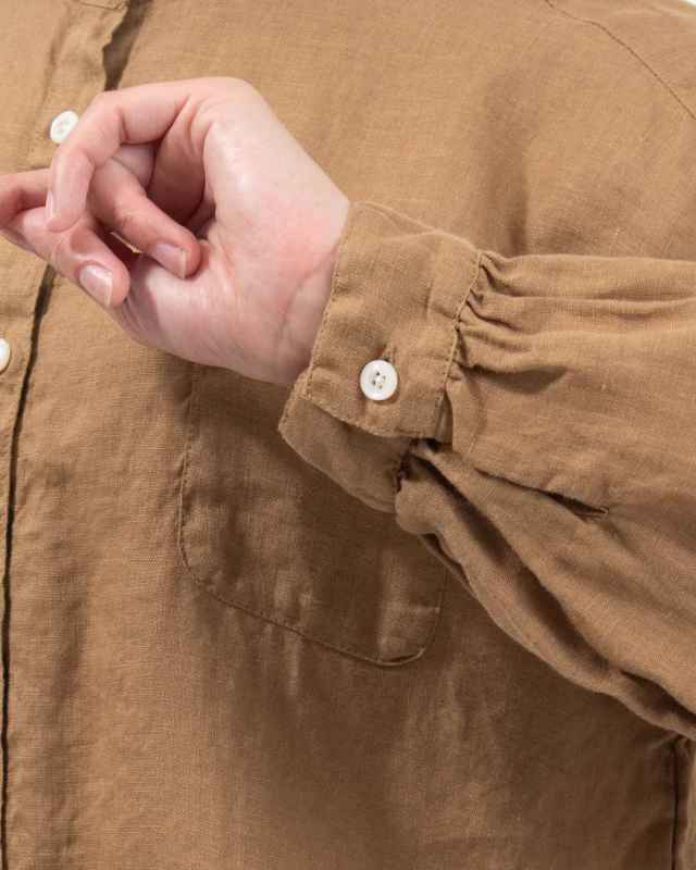 SKT006001  SUN VALLEY 製品染めリネンスタンドカラーシャツ