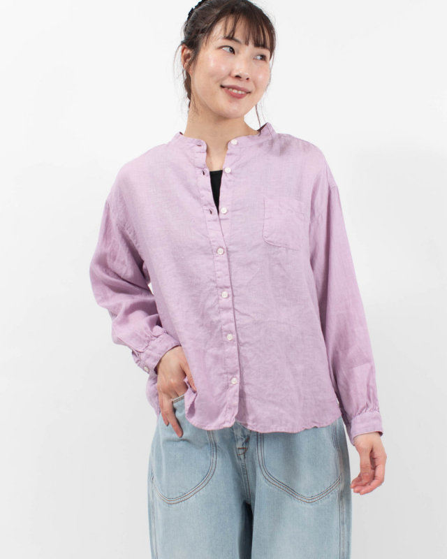 SUN VALLEY 製品染めリネンスタンドカラーシャツ｜ナチュラル