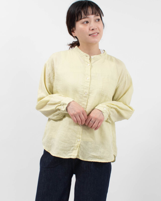 SUN VALLEY 製品染めリネンスタンドカラーシャツ