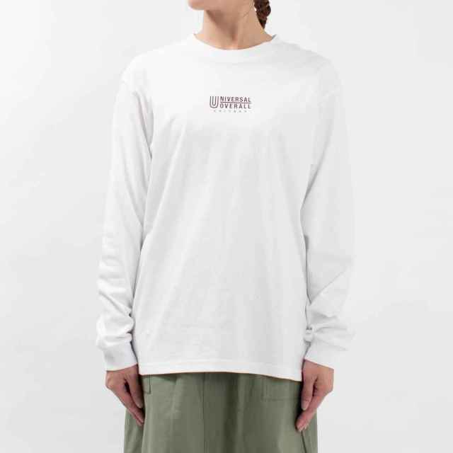 UNIVERSAL OVERALL ユニバーサル オーバーオール センターロゴロングスリーブ U2233210-B ユニセックス ロゴT デイリー コーデ 服  大人 カジュアル UNIVERSAL OVERALL センターロゴロングスリーブ ｜ナチュラル