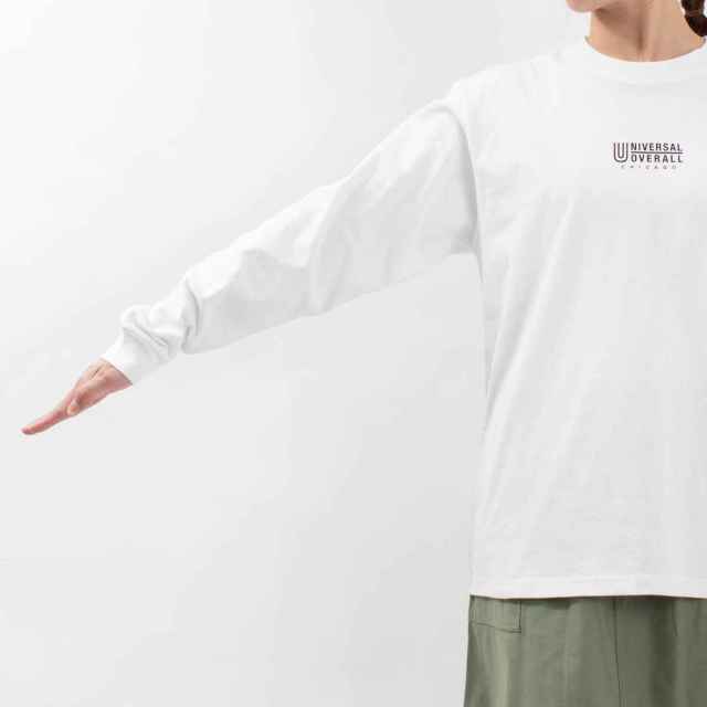 UNIVERSAL OVERALL ユニバーサル オーバーオール センターロゴロングスリーブ U2233210-B ユニセックス ロゴT デイリー コーデ 服  大人 カジュアル UNIVERSAL OVERALL センターロゴロングスリーブ ｜ナチュラル