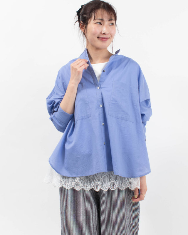 WLA2650  Noia キャンブリックボイル無地バンドカラーシャツ
