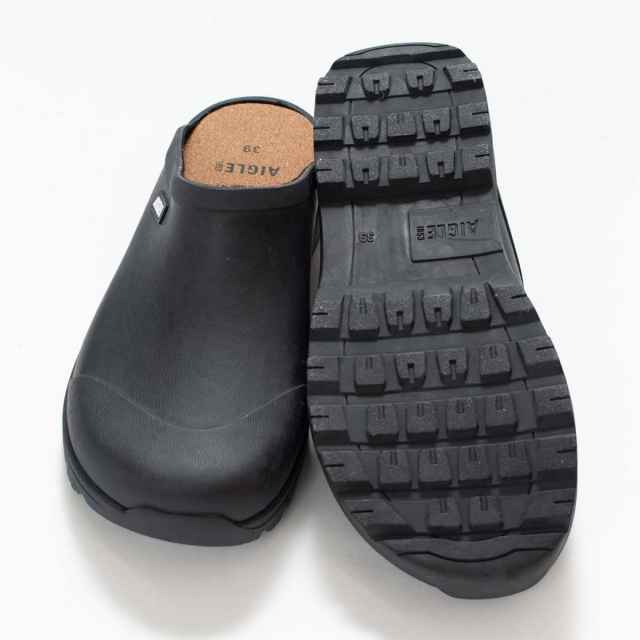 AIGLE 39 M 黒/茶色 防水 厚底 ソフトレイン ファー サイドゴアラバーブーツ