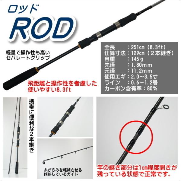【新品未使用】エギマニアックス PEライン2種&リーダーセット 送料無料】エギング入門セット ロッド・PEライン付きリール・エギ