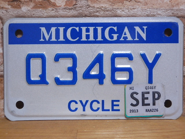 USEDモーターサイクルナンバープレート　　ミシガン　