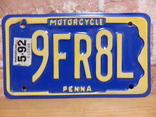 USEDモーターサイクルナンバープレート　ペンシルベニア　
