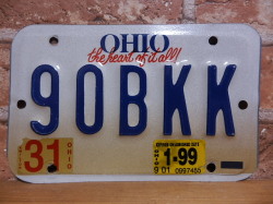 USEDモーターサイクルナンバープレート 　オハイオ　ＯＨ