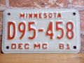 USEDモーターサイクルプレート　ミネソタ　ＭＮ