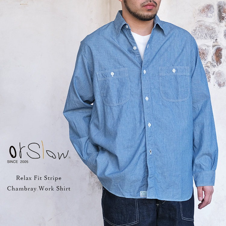 orSlow Relax Fit Stripe Chambray Work Shirt