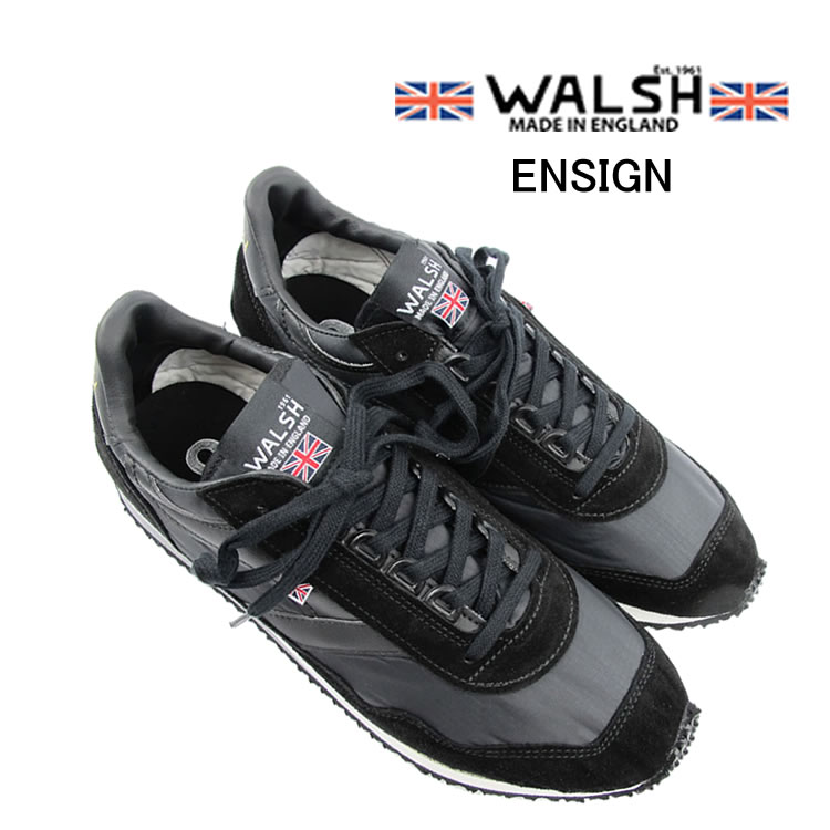 未使用　新品　WALSH ENSIGN-T BLACK UK8 英国製 ウォルッシュ スニーカー 靴 メンズ WALSH ENSIGN SNEAKERS