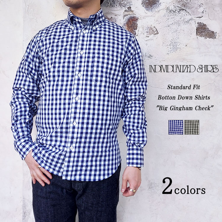 INDIVIDUALIZED SHIRTS インディビジュアライズドシャツ Standard Fit Botton Down Shirts Big Gingham Check スタンダードフィット ボタンダウンシャツ ビッグギンガムチェック ネイビー ブラック メンズ 〔FL〕