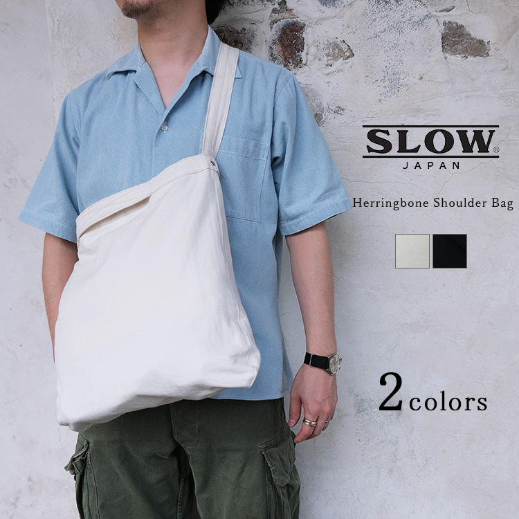 SLOW スロウ Herringbone Shoulder Bag ヘリンボーン ショルダーバッグ SO786J 国産帆布 サコッシュ アイボリー ブラック 日本製