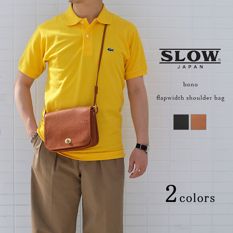 ＜クーポン対象外＞<br>SLOW スロウ bono flapwidth shoulder bag ボーノ ショルダーバッグ 49S301KSA フルベジタブルタンニングレザー 栃木レザー ヌメ革 ブラック ブラウン メンズ