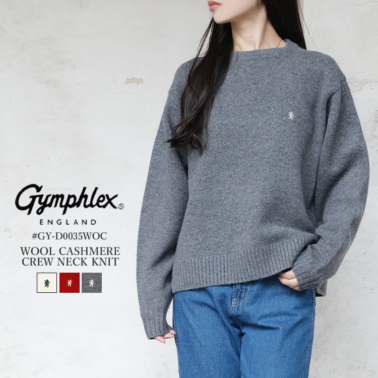 ジムフレックス ウール カシミヤ クルーネック ニット プルオーバー レディース トップス Gymphlex WOOL CASHMERE CREWNECK KNIT PULLOVER LADIES アイボリー/レッド/チャコール 14/M #GY-D0035WOC