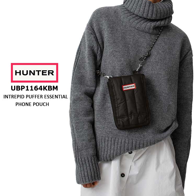 【メール便可】ハンター スマホポーチ レディース メンズ HUNTER イントレピッド パファー エッセンシャル フォンポーチ スマホポシェット バッグ ショルダーバッグ ブラック/ホワイト UBP1164KBM